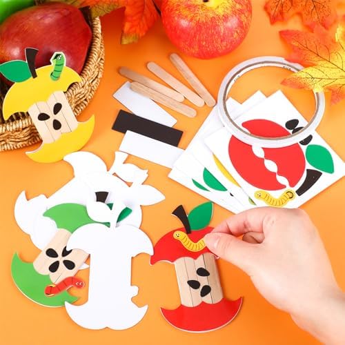 Briwooody 30 Set Apple Core Magnet Craft Kit DIY Apple Core Stick Magnet Make Your Own Craft Kit Arts and Crafts Project for Classroom Fall Party Fun Home Activities - Image 3