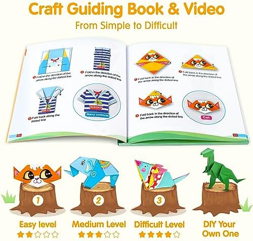 Mocoosy 224 Sheets Origami Paper Kit for Kids Ages 5-8 8-12, Folding Paper Set with Origami Book for Beginners, Art Craft Supplies for Boys Girls 9-12, Travel Game Car Road Trip Activities Toy Gifts - Image 4