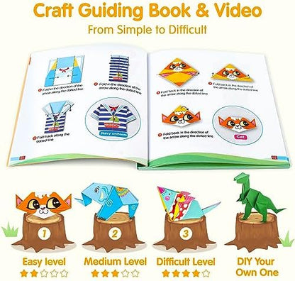 Mocoosy 224 Sheets Origami Paper Kit for Kids Ages 5-8 8-12, Folding Paper Set with Origami Book for Beginners, Art Craft Supplies for Boys Girls 9-12, Travel Game Car Road Trip Activities Toy Gifts - Image 4