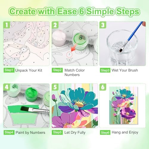 TOSTOG Colorful Flowers Framed Canvas Paint by Numbers Art Kit for Adults and Kids, Beginner Acrylic Oil Painting Supplies with Wooden Frame for Home Wall Decor 20 * 30 cm/8 * 11.8 in - Image 7