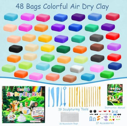 48 Colors Air Dry Clay Modeling Clay for Kids Age 3-12 with 56p Tools - Image 2