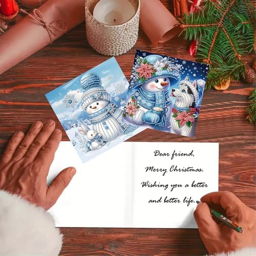 12 Packs Diamond Art Cards Kit, Diamond Painting Greeting Cards with Envelopes, DIY Card Making Kits for Adults, Gifts for Families, Friends, Partners (Snowman) - Image 3