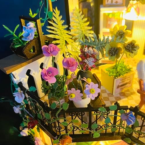 MAGQOO Miniature House Kit DIY Miniacture Dollhouse Kits with Furniture and LED 1:24 Wooden Dollhouse Kit (Daray Flower House) - Image 4