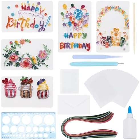 WEBEEDY 20 Sets Handmade DIY Greeting Card Kits Birthday Theme Quilling Card Kit with Paper Quilling Strips Tools DIY Happy Birthday Congratulation Cards for Friends Families and Colleagues by WEBEEDY