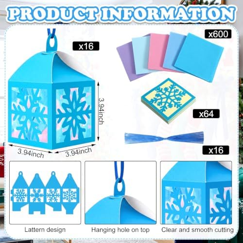 Maitys 16 Sets Winter Snowflake Blue Paper Lantern Suncatcher Craft Kits - Image 3