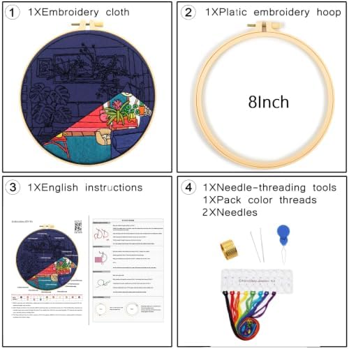 Crafmanoe Plants Embroidery Kits for Beginners Adults, Home Hand Embroidery Starter Kit, Stamped Cross Stitch Kits Needlepoint Kits for Beginners Adult, Embroidery Hoop, Thread, Fabric, Video Tutorial - Image 7