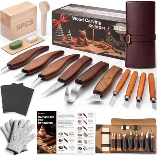 Wood Carving Kit for Beginners – 25pcs Whittling Knife Kit Wood Carving Tools with PU Leather Storage Bag, 10 Carving Knives, 6 Templates & Basswood for DIY Crafts by Unknown