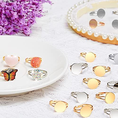 Herdear 40pcs Adjustable Blank Rings 12mm Base, Silver, Gold - Image 7