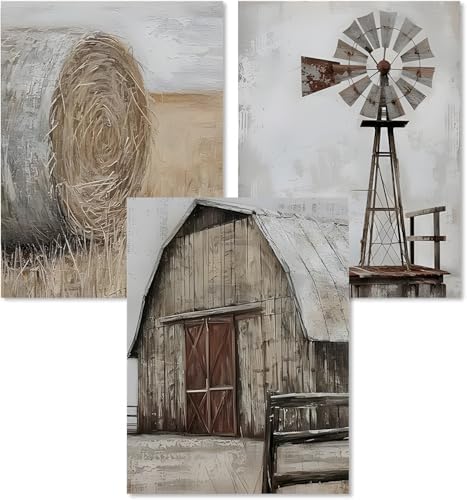 3 Pack Rustic Windmill Barn Paint by Numbers Kit for Adults Beginner by YOLENIX