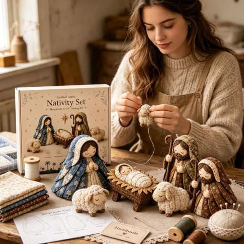 DIY Quilted Fabric Nativity Set Sewing Kit, Detailed Hand-Stitch Holy Family Manger Craft Set, Nativity Ornament Making Project for Home Display & Faith-Based Decor Creation for Adults，Type E - Image 4