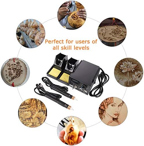 Wood Burning Machine Kit,Dual Pens 110V 60W Premium Quality Pyrography Machine,Digital Temperature Control Wood Burning Detailer with 20 Tips for Wood/Leather/Gourd (Digital Temperature Display) - Image 6