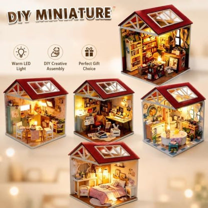 DIY Miniature House Kit with LED Light and Dust Cover, 3D Wooden Dollhouse Assembly Model Building Kit for Adults Teens, Creative Craft Project, Bookshelf Decor and Birthday Gift (Bubble Bath) - Image 2