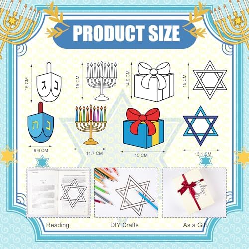 48 Pcs Rosh Hashana Crafts Color Your Own DIY Paper Star of David Menorah Dreidel Color Drawing DIY Craft Gift for Men Women Holiday Hanukkah Painting Activities Party Favor Supplies - Image 3