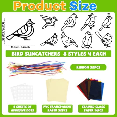 Lonfliness 32 Sets Bird Suncatchers Craft Kit DIY Birds Window Stained Glass Effect Paper Spring Home School Classroom Decoration Art Craft Creative Activity Project Gift Favor - Image 2