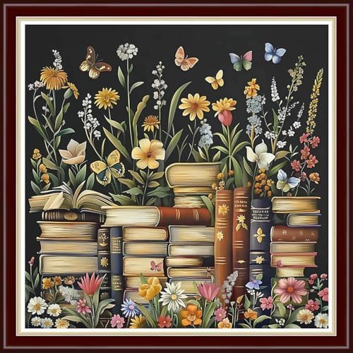 Joyhoor Cross Stitch Kits for Beginners Stamped Cross-Stitch Supplies Needlework preprint Embroidery Kits for Adults DIY Needlepoint Kit Embroidery Patterns 11CT-Flower Books 18x18 inch by JoyhoorCrossStitchKits