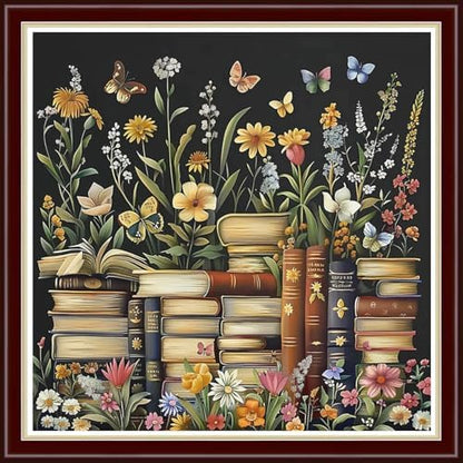 Joyhoor Cross Stitch Kits for Beginners Stamped Cross-Stitch Supplies Needlework preprint Embroidery Kits for Adults DIY Needlepoint Kit Embroidery Patterns 11CT-Flower Books 18x18 inch by JoyhoorCrossStitchKits
