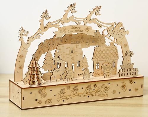3D Wooden Puzzles for Adults 35pcs LED Light Xmas Theme DIY Wooden Assembly Kit for Teens Home Decor - Image 3