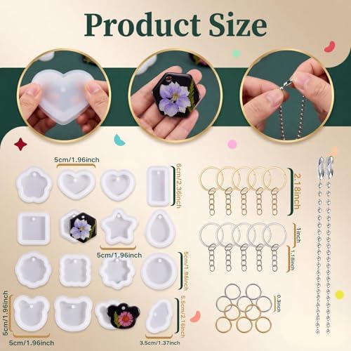 Resin Keychain Molds, 46 Pcs Silicone Molds with Hole, Variety Shaped Resin Key Chain Mold Making Set DIY Ornaments Crafts Supplies Teacher Appreciation Gifts - Image 3