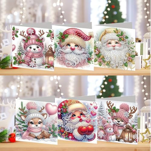 6pcs DIY Diamond Art Christmas Cards Kit with Envelopes & Tools-Diamond Dot Greeting Cards,Xmas 5D Rhinestones Painting for Adults,DIY Craft Family Friend Xmas Gifts(Xmas Snowman Santa Claus) - Image 3