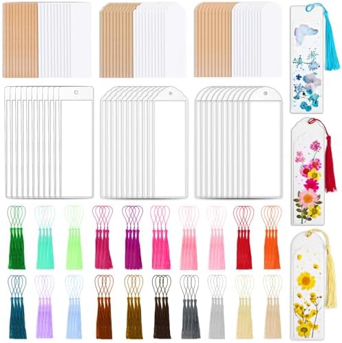 240 Pcs Kraft Paper Blank Bookmarks, 3 Sizes 2 Colors Bookmark Making Kit with 80 Pcs Clear Bookmark Sleeves & 80 Pcs Colorful Tassels, Paper Book Mark Bulk for DIY Crafts, Gift Tags, School Projects by Comkrivy