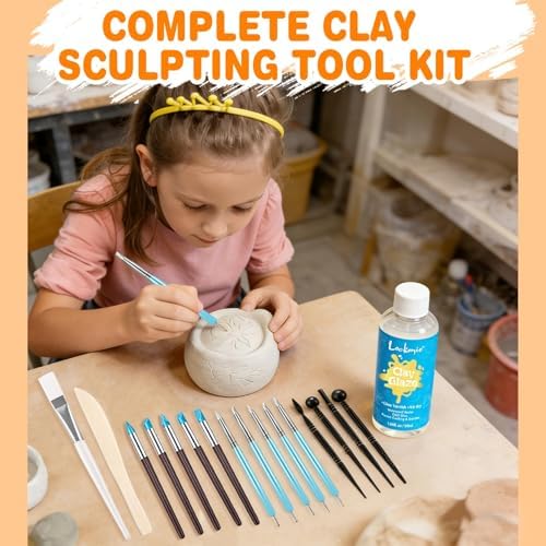 17PCS Silicone Clay Sculpting Tools, Dual-Ended Dotting Tools Set with 1.7 FL OZ Air Dry Clay Glaze for Pottery, Ceramic Modeling, Rock Painting, Art Blending - Ideal for Adults & Kids DIY Crafts - Image 2