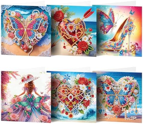 pigpigboss 6 Packs Butterfly Diamond Painting Greeting Cards Kit by pigpigboss