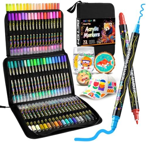 Betem 72 Colors Dual Tip Acrylic Paint Markers, Fabric Decorating Kits by BetemArtWorld