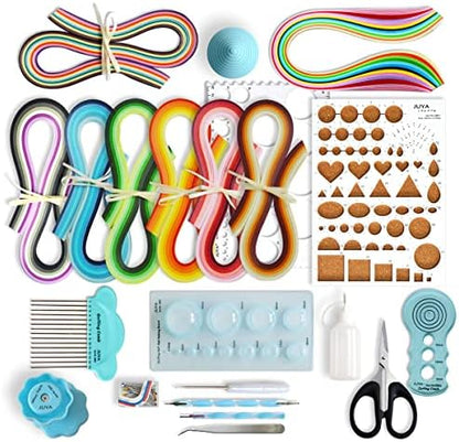 JUYA Paper Quilling Kit 960 Strips with 14 Tools, Glue, Blue Set, 3mm by JUYACrafts