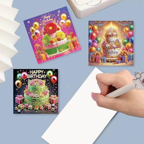 LAKEQUILL 6Pcs 5D DIY Birthday Themed Diamond Art Greeting Card Kit with Envelopes - for Adults & Craft Beginners, Great for Birthday Cheers & Congrats Wishes, Premium Handmade Gift & Party Favor - Image 2
