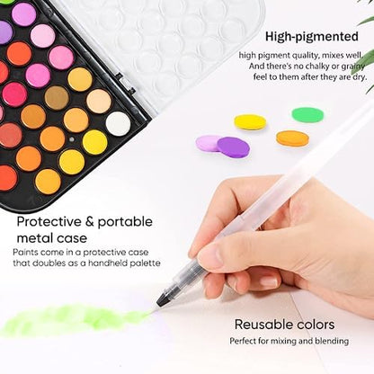 GETHPEN 48 Colors Watercolor Paint Set with 4 Brushes Pen, Travel Design - Image 5