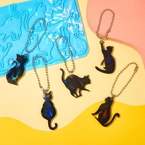 Cat Silicone Molds for Halloween Cute Cat Kitten Keychain Resin Molds Pet Kitten Cabochons Silicone Mold with 20pcs Bails and 20pcs Jump Rings for DIY Earrings Jewelry Making Supplies - Image 3