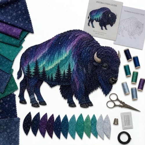 Northern Lights Wildlife DIY Patchwork Kit - Sewing Craft Kit for Adults with Layered Fabric Animal Pieces, Handmade Home Decor Project for Craft Lovers & DIY Enthusiasts by Unknown