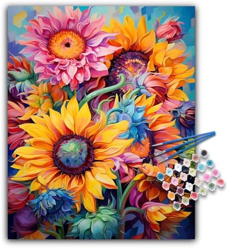 Paint by Numbers Kit for Adults, Sunflower DIY Acrylic Canvas Painting Set by Offito
