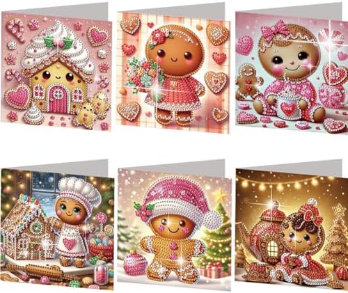 jinglinhh 6pcs Christmas Candy House Gingerbread Man Diamond Art Painting Greeting Cards with Envelopes, DIY Card Making Kits for Adults, Diamond Art Postcards Christmas Cards Craft Gifts by Unknown