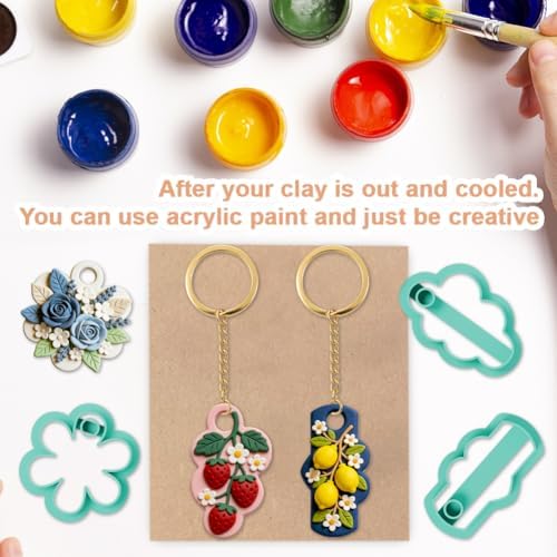 14Pcs Cute Polymer Clay Cutters Cute Ceramics Keychain Cutters for Flower Heart Polymer Pottery Key Ring Making - Image 6