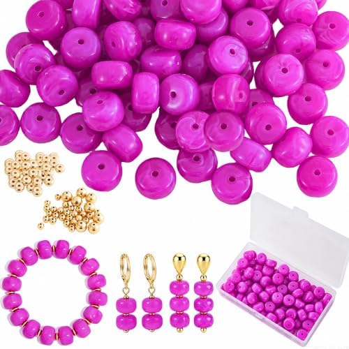 100Pcs 14mm Large Acrylic Beads for Jewelry Making, Chunky Marbled Round Focal Beads Bulk Set with Spacer Beads for DIY Bracelets Necklaces Keychains Bag Charms (Hot Pink) by YUJIEJewelry