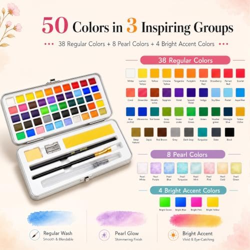 50 Colors Watercolor Paint Set with Watercolor Workbook for Adults - Image 4