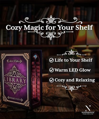 Book Nook Kit – NOOKBOOX by ROSELYZIA – DIY Miniature Dollhouse 3D Wooden Puzzle with LED Light – Bookshelf Decor Gift for Adults & Teens – Violet Purple - Image 3