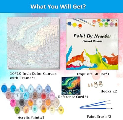 Artunion Framed Paint by Numbers Kit for Adults Beginners & Kids Ages 8-12,Aurora Paint by Number with Frame,Northern Lights Paint by Numbers Kit on Canvas 10 * 10 Inch Without Easel - Image 4