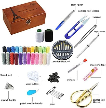 MKNZOME Wooden Sewing Basket - Sewing Box with Supplies for Travel Home - Image 3