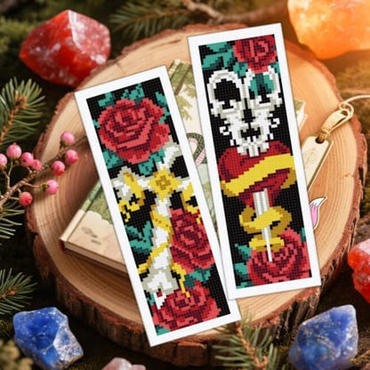 ORIGACH 6 Set Gothic Rose & Skulls Cross Stitch Bookmark Kit for Beginner - Image 6