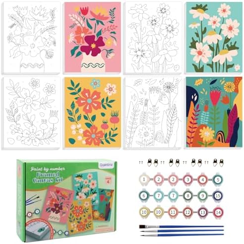 goldentime Framed Paint by Numbers for Adults and Kids Ages 8-12 - Easy to Paint by Number for Beginners, Flower Canvas Painting Kits Perfect for Gift Home Wall Decor 8 * 10inch by Goldentime