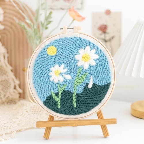 Woohome Punch Needle Kit Included Plastic Hoops, Punch Needle Cloth, Color Yarn and Punch Needle Tools for Adults, Beginners (9.Tulips and Chrysanthemums) - Image 5