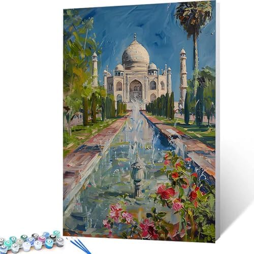 Paint by Numbers Kit for Adults Beginner, Landscape Paint by Numbers Castle, DIY Easy Acrylic Watercolor Oil Painting Kit with Brushes, Arts and Crafts for Adult for Home Wall Decor 24x32 in 9-45 - Image 4