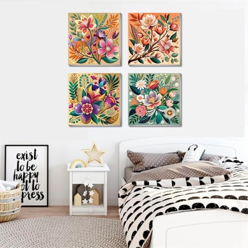 Canrichshop 4 Pack Paint by Numbers for Beginner with Frame,Flowers Adult Paint by Number Kits on Canvas, DIY Number Painting for Adults for Decor 8X 8 inch - Image 5