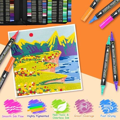 100-Pack Acrylic Paint Pens, Dual Tip with Brush & Fine, Carrying Case - Image 4