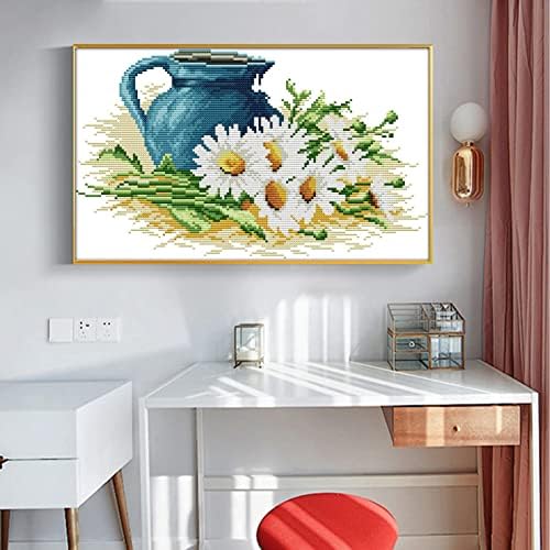 ITSTITCH Stamped Cross Stitch Kits for Adult-Full Set The Pottery and Daisy Patterns Embroidery,Needlepoint Starter Kits 11ct 3 Strands-17.7x11 inch - Image 2