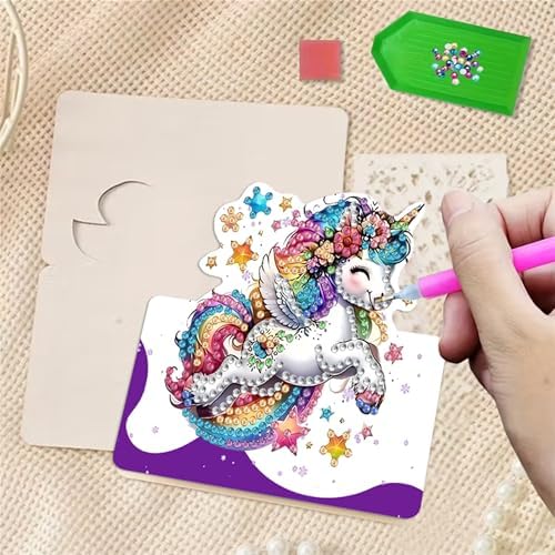 6 pack 3D Unicorn Diamond Painting Greeting Cards Kit,Pink Diamond Art Birthday Cards with Envelopes,DIY Thank You Card Making Craft for Adults,Handmade Greeting Card Supplies Gift Idea (Unicorn) - Image 3