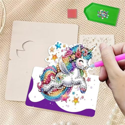 6 pack 3D Unicorn Diamond Painting Greeting Cards Kit,Pink Diamond Art Birthday Cards with Envelopes,DIY Thank You Card Making Craft for Adults,Handmade Greeting Card Supplies Gift Idea (Unicorn) - Image 3