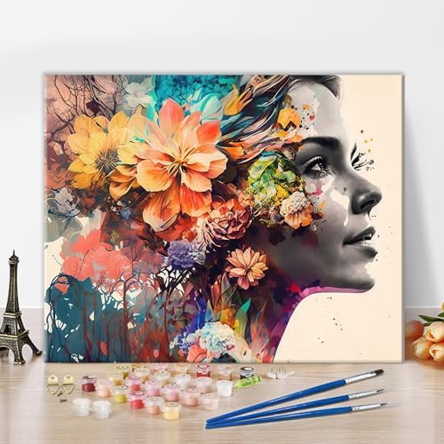 TUMOVO Woman Profile and Flowers Paint by Numbers Craft Kit for Adults by TUMOVO